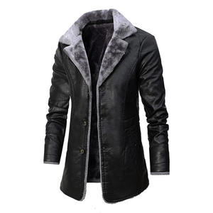Chaqueta de Cuero de Longitud Media para Hombre, Abrigo Cálido con Cuello de Piel, Venta al Por Mayor - Product Image 2