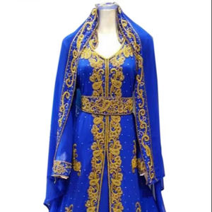 Cuentas azules y piedra trabajo Georgette cosido a mano ODM árabe marroquí Kaftan característica transpirable - Product Image 1