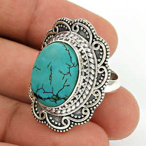 Bague de créateur unique au quotidien en argent sterling 925, pierre précieuse turquoise facettée de forme ovale, parfaite pour les mariages et les fêtes - Product Image 1