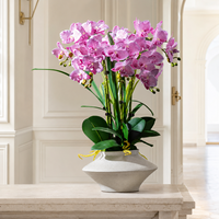 Arrangement d'orchidées Phalaenopsis artificielles roses en pot, fleurs artificielles pour la réception de spa et la vente en gros en showroom