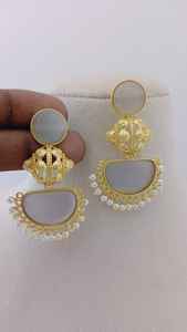 Crescent Temple Drop <b>Earrings</b> Set Semi-Circular Stone Finish Unique Ornamentation Brass Made Bulk Product Customize Design - Product Image 6