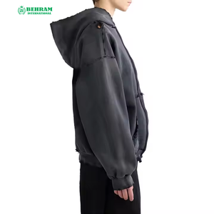 Sweat à capuche zippé personnalisé de haute qualité 2026, unisexe, 100 % coton French Terry, effet vieilli, respirant, séchage rapide - Product Image 4