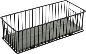 Panier de rangement de salle de bain moderne gris vintage Porte-papier hygiénique en fil métallique noir avec socle en bois massif gris vintage - Product Image 3