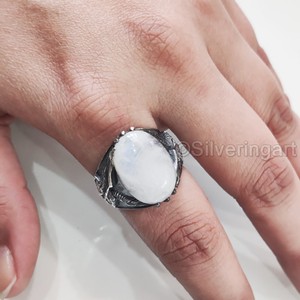 Wholesale Mens <b>Ring</b> Natural Blue Fire Rainbow Moonstone Gemstone Birthstone <b>Ring</b> <b>Arabic</b> Eastern Jewelry 925 Sterling Silver <b>Ring</b> - Product Image 3
