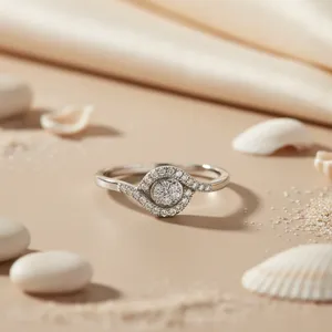 Bague œil de diamant en argent 925 pour femmes, bijoux fins, cadeau, saphir rose taille émeraude, plaqué rhodium, matériau platine, ensemble rhodium - Product Image 1