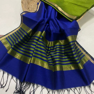 Handloom tradicional Modal Maheshwari Cellular Cheek Stipe Saree para fiesta desgaste invierno verano - Product Image 1