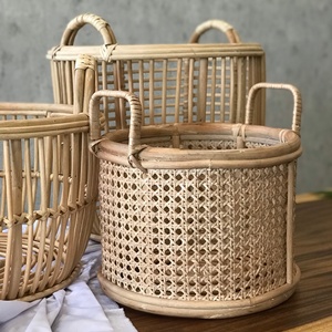 Wholesale Woven Rattan Can Webbing Storage <b>Basket</b> <b>With</b> <b>Lid</b> - Product Image 1