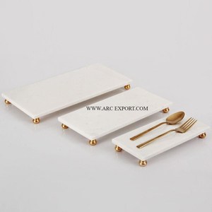Admirable diseñador forma rectangular mármol blanco bandeja para servir comida conjunto de 2 más vendidos único suministro de bandeja de mármol decorativo - Product Image 3