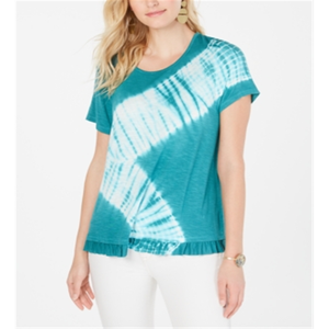 T-shirt da donna Style & Co in 100% cotone tie-dye con orlo arricciato, traspirante, lavorata a maglia, taglia unica, blu, taglie dalla XS alla 4XL - Product Image 1