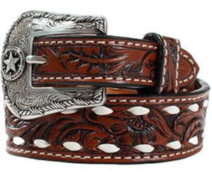 เข็มขัดหนังแท้ลายดอกไม้สไตล์ตะวันตกแนววินเทจพร้อมหัวเข็มขัดพลาสติกระดับพรีเมียมผลิตในอินเดีย - Product Image 2