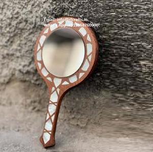 Mopa redonda de madera Espejo de tocador Espejo de maquillaje de mano compacto para monedero o bolso - Product Image 6