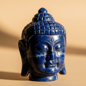 งานฝีมือจากอินเดีย รูปปั้นพระพุทธเจ้าแกะสลักจากอัญมณีลาพิส ลาซูลีธรรมชาติ งานแกะสลักศิลปะทางศาสนา หินบำบัด - Product Image 4