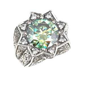 925 <b>Sterling</b> <b>Silver</b> Hand-Engraved Star Moissanite <b>Ring</b> for <b>Men</b> - Product Image 4