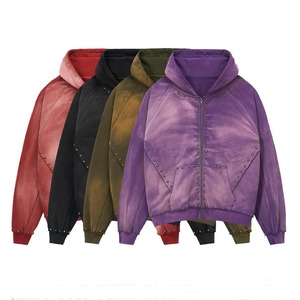 Sudadera con Capucha de Algodón de la Mejor Calidad, Personalizable con Pedrería, para Hombre, Corte Cuadrado, con Cierre, Efecto Desgastado por el Sol, Gruesa, Hecha a Medida - Product Image 6