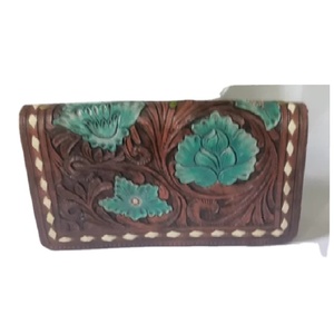 Handmade Genuine Leather Floral Tooled Wallet Clutch for Women Vintage Western Leather <b>Purse</b> Hand Painted Organizer Fashion Card - Product Image 1