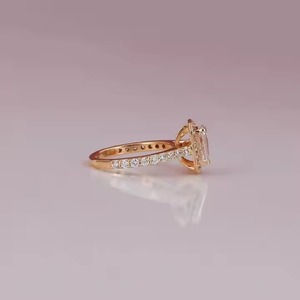 Luxurious Emerald Cut Lab Grown Diamond Halo Setting Engagement <b>Ring</b> 14KT Gold Plated Trendy Style Gift <b>Ring</b> for Women - Product Image 4