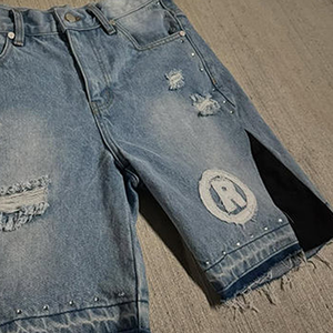 Pantalones cortos desgastados de algodón 100% hechos a medida con dobladillo deshilachado Estilo callejero Patrón sólido Disponible en pedidos a granel - Product Image 6