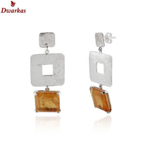 Pendientes de piedras preciosas de cuarzo Esmeralda con textura de Plata de Ley 925 hechos a mano Clásicos al por mayor para damas y niñas, joyería de regalo - Product Image 3