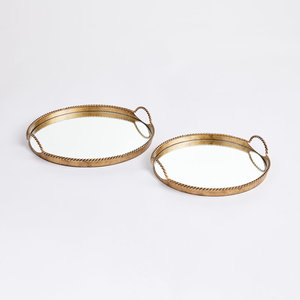 Vente en gros Plateau décoratif rond en aluminium avec poignée en corde torsadée pour décoration de mariage à la maison au prix le plus bas - Product Image 3