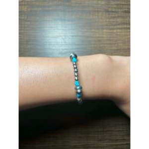 Navajo Strung Kingman Turquoise & Sterling Silver <b>Bracelet</b> Cultural Collectible Jewelry - Product Image 3