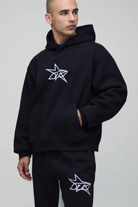 Sudadera con capucha de punto transpirable para hombre, negra sólida, talla grande, con media cremallera frontal, estampado por transferencia térmica, sin forro, invierno 2026 - Product Image 3
