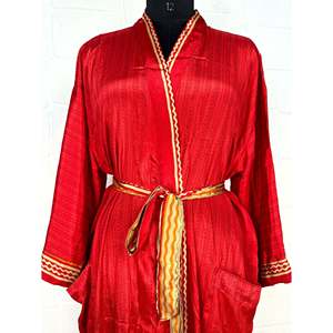 Vintage Silk Sari <b>Robe</b> Recycled Boho House Motif Print Dressing Gown <b>Beach</b> Coverup and Anniversary Gift for Bridesmaids - Product Image 2