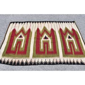 Tapis Kilim Turc Vintage 4.3X6.4 pieds Beige Rouge Patchwork Design Plat Armure Laine Latex Support pour Salon Couloir - Product Image 3