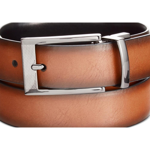 Cintura Alfani in Pelle di Vacchetta Marrone, Reversibile con Bordo in Piuma, Logo Personalizzato, Alta Qualità, Stile Formale e alla Moda, Lunghezza Personalizzabile in PU - Product Image 3