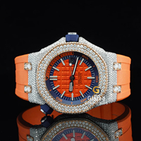Reloj Analógico de Lujo para Hombre, Diseño Personalizado, Hecho a Mano, de Acero Inoxidable, con Diamantes Brillantes y Moissanita, Correa de Caucho