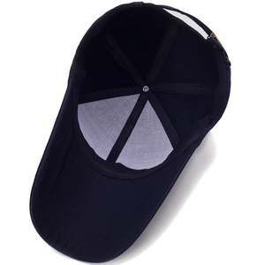 Chapeaux de baseball unisexes personnalisés, polyester/coton bleu marine à 6 panneaux avec tissu durable de style de rue sportif à long bord à vendre - Product Image 4