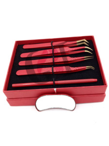 Professionnel nouveau miroir rouge poudre revêtement or pointe différents Styles extension de cils pince à épiler acier inoxydable beauté Instrument - Product Image 3
