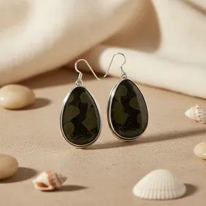 Boucles d'oreilles en argent 925 en forme de goutte d'eau avec pierre naturelle sertie en clos, style bohème, pour femme, à porter au quotidien - Product Image 1