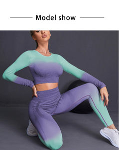Ensemble de yoga de fitness pour femmes de haute qualité avec décoration de ceinture à motif solide taille élastique-ensemble de 2 pièces de marque privée - Product Image 3