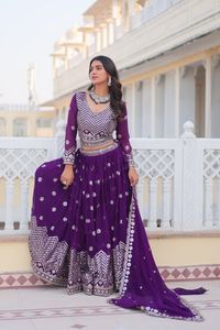 2024 été lourd renard Georgette filles décontracté fête Lehenga Choli parole longueur tissé impression Festival broderie séquence lavable - Product Image 2