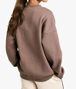 Sudadera de cuello redondo Casual de punto sólido estampado 100% algodón pesado Vintage Oversize manga larga elegante sudadera - Product Image 5