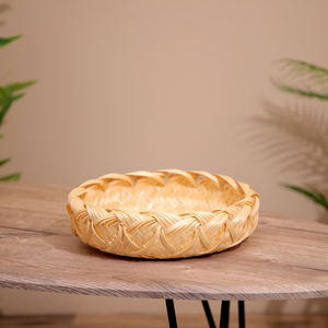 Round Bamboo <b>Tray</b> <b>Basket</b> Handwoven Natural Bamboo Eco Friendly Home Decor - Product Image 1