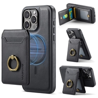Étui portefeuille en cuir à rabat avec chargement magnétique sans fil, pochette amovible pour cartes et support anneau pour iPhone 17 Air 18 Pro Max