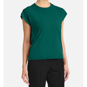 De manga corta elástico de secado rápido Spandex enfermería Scrubs mujer Tuck-In pecho bolsillo cuello redondo Scrub Top verde - Product Image 3