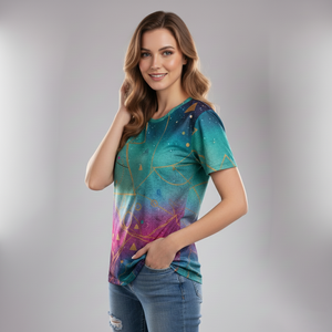 เสื้อยืดแขนสั้นพิมพ์ลายดิจิตอลสำหรับผู้หญิง ทรงปกติ ลายพิมพ์สีรุ้ง สไตล์หวาน โพลีเอสเตอร์ เป็นมิตรกับสิ่งแวดล้อม ระบายอากาศได้ดี - Product Image 5