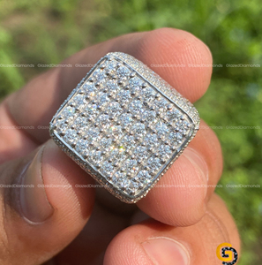 แหวนฮิปฮอปนิ้วผู้ชายประกายระยิบระยับสีเงินสเตอลิง925และเพชรโมอิสซาไนท์เจียระไนแบบกลมใส VVS - Product Image 1