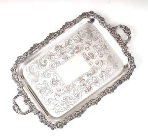 Handcrafted Turkish Pattern Stainless Steel Serving Tray with Handles Silver Holiday <b>Table</b> Platter <b>Coffee</b> Tray Christmas Home - Product Image 2