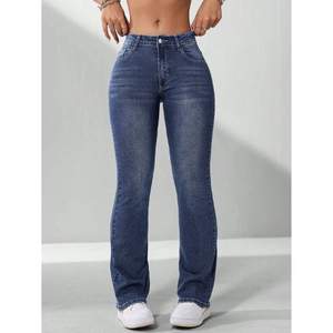 Jeans évasés de luxe pour femme, taille haute, bleu pierre, en denim extensible et résistant, style streetwear décontracté, tailles 26-40 - Product Image 1