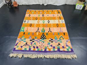 Alfombra Boujaad de lana marroquí de alta calidad, alfombra geométrica Bohemia hecha a mano naranja abstracta Vintage, lista para enviar - Product Image 5