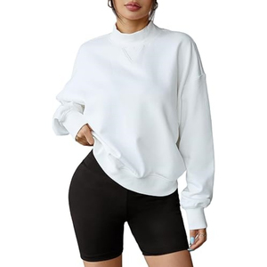 Sudadera holgada para mujer, suéter de lana, bordado personalizado, hombro caído recortado, Sudadera con cuello simulado para mujer - Product Image 2