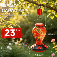 Mangeoire à colibris pour l'extérieur, à suspendre, cadeau de jardin pour les amoureux des oiseaux, vente flash, anti-fuite, facile à nettoyer, en verre, 23 oz, 4 ports, rouge