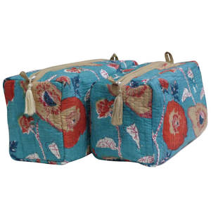 Bolsa DE ASEO con estampado de bloque de mano indio de alta calidad, monedero, bolsa de cosméticos, juego de dos bolsas a precio mayorista - Product Image 3