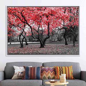 Red Flower Tree <b>Canvas</b> Art: Trendy, Printed Bedroom Wall Decor,WHITE <b>FRAMED</b> <b>CANVAS</b> - Product Image 1
