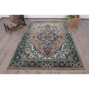 Alfombra Turca Vintage de Lana Azul, 4.8x6.9 pies (145x210 cm) - Product Image 1