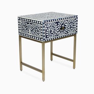 Mesita de noche con incrustaciones de hueso antiguo moderno ajustable bellamente hecho a mano Floral mesita de noche dormitorio negro hogar sala de estar - Product Image 2