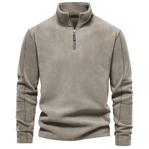 Sweat à capuche décontracté pour hommes de haute qualité sweat chaud polaire fermeture éclair col montant pull haut motif solide - Product Image 2
